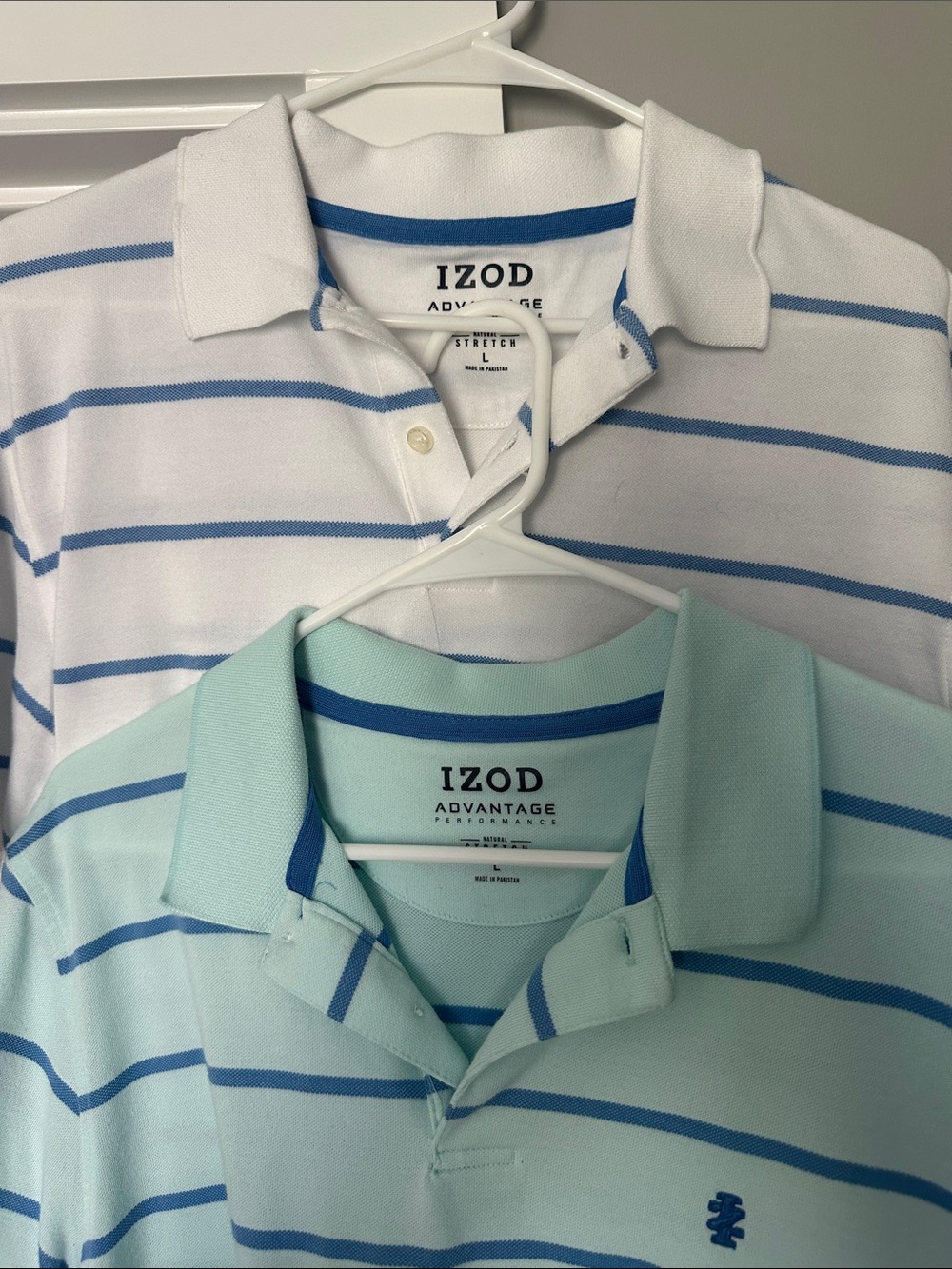 TWO IZOD Men's Blue Green & white blue stripped Polo Shirts